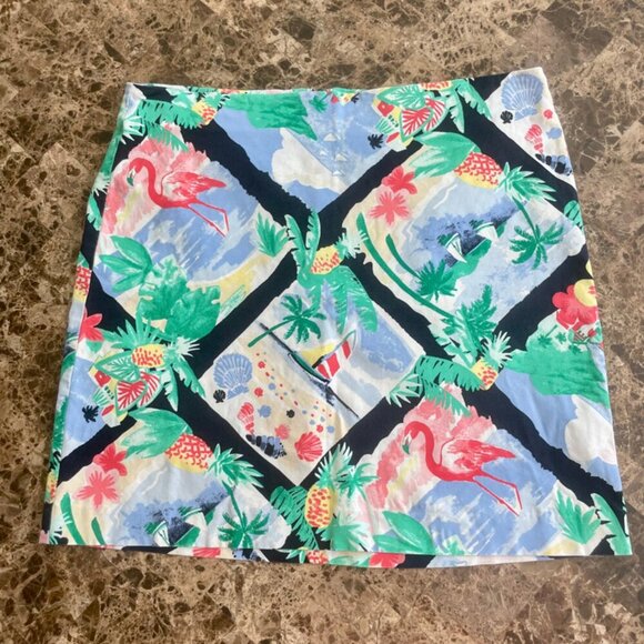 TALBOTS PETITE PENCIL SKIRT TROPICAL SZ 16 FLAMINGO PINEAPPLES BEACHY VACAY CHIC - Picture 3 of 7